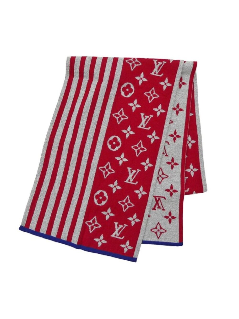 Louis Vuitton Echarpe Monogram Stripes Wool Gray Red Scarf